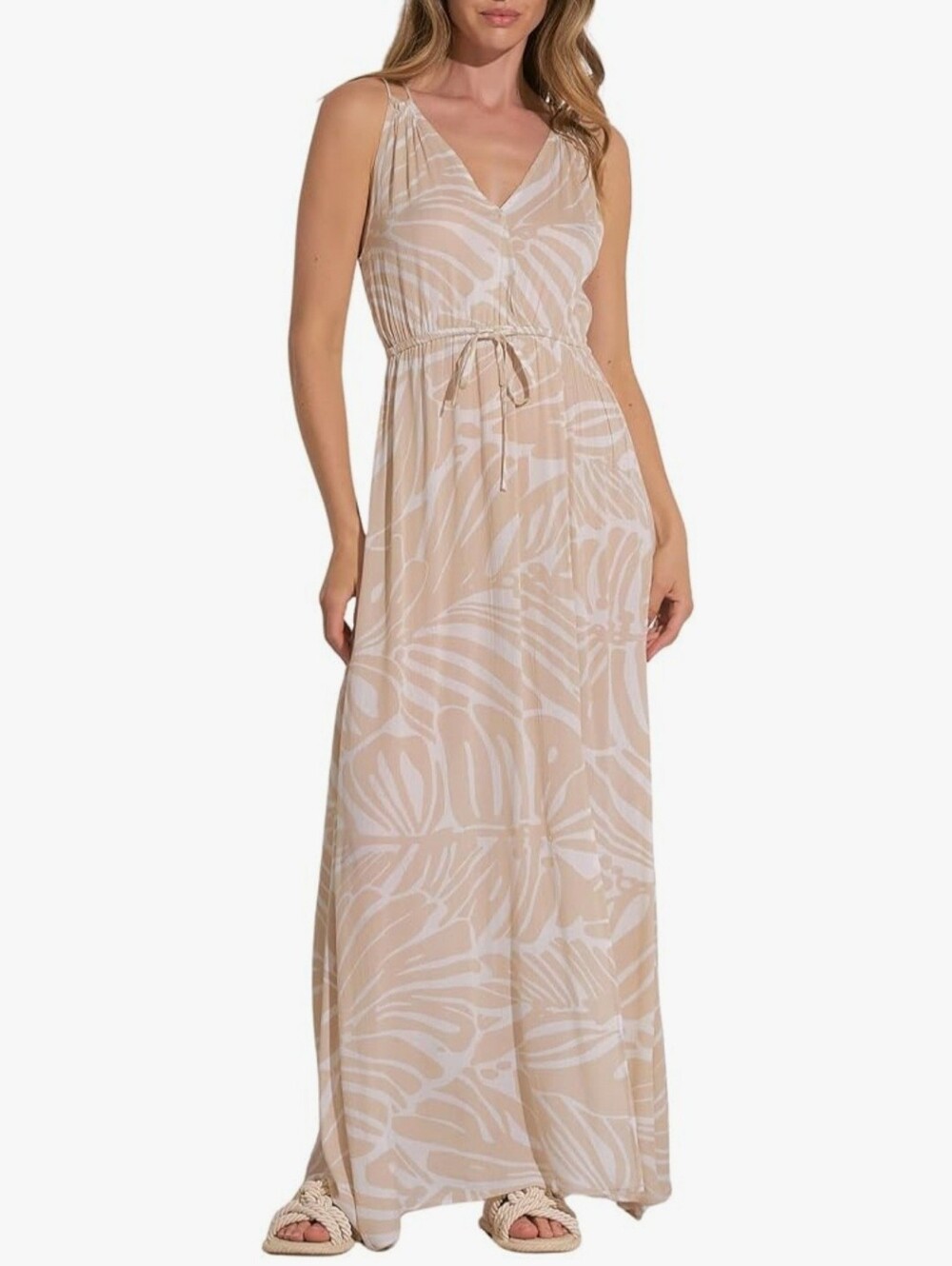 Elan Spaghetti StrapMaxi Dress In Kauai Beige  - S